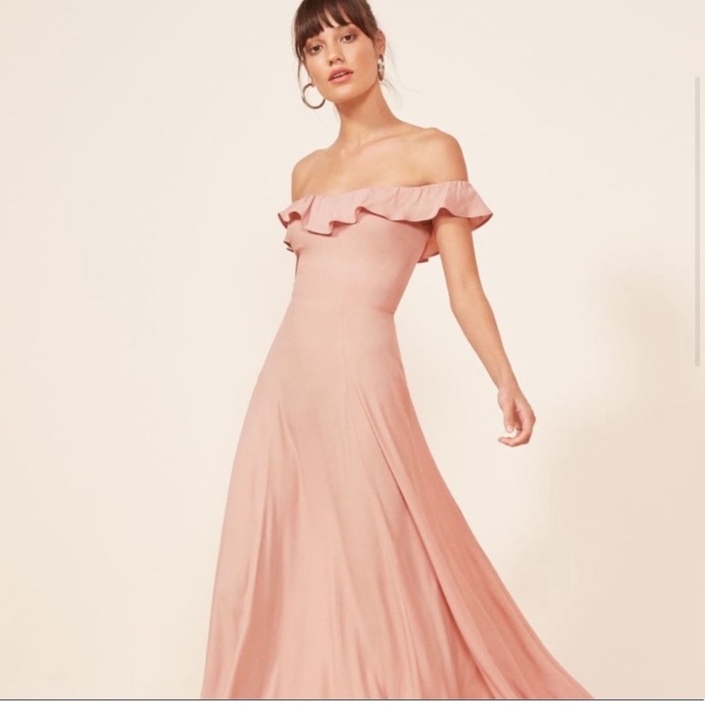 Reformation Off The Shoulder Verbena Maxi Dress In Blush Size 6 - Picture 4 of 11